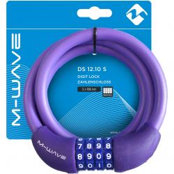 Замок M-Wave тросовый, кодовый, 12х1000 мм, силиконовый, фиолетовый, 5-231069 - фото