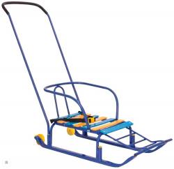 Санки детские "ТЯНИ-ТОЛКАЙ" №7+ с большим колесом (синий) - фото