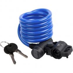 Замок M-Wave тросовый, 10х1800мм, ключ, с защитным колпачком, синий, 5-233864 - фото