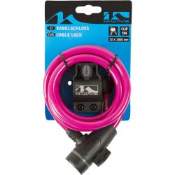 Замок M-Wave тросовый, 10х1800мм, ключ, с защитным колпачком, розовый, 5-233868 - фото