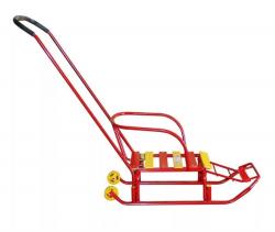 Санки детские "ТЯНИ-ТОЛКАЙ" №9 с колесиками (красный) - фото