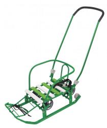 Санки Тимка 3К Универсал зеленый Т3КУ+/З /Nika/ спинка, толкатель, колеса - фото