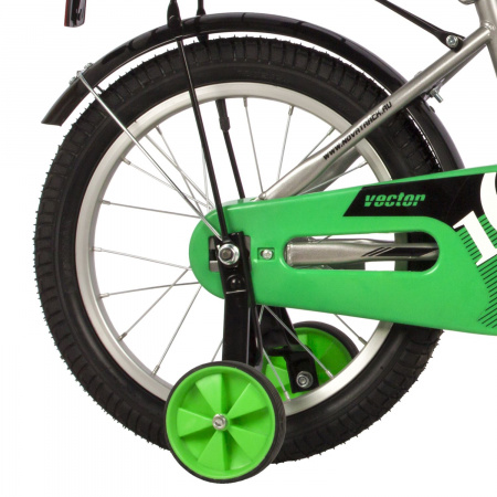 Велосипед NOVATRACK VECTOR 16" (2022) (Велосипед NOVATRACK 16" VECTOR серебристый, тормоз нож, крылья, багажник, полная защ.цепи)