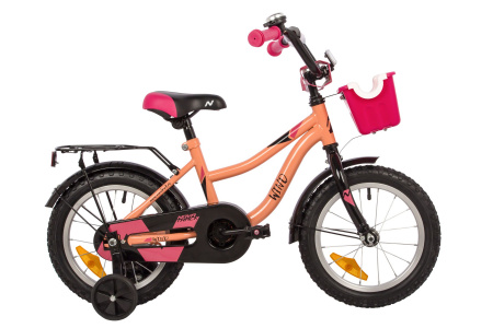 Велосипед NOVATRACK WIND 14" (2022) (Велосипед NOVATRACK 14" WIND коралловый, полная защита цепи, ножной тормоз., крылья, багажник, пер.к)