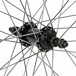 Колесо 20" заднее BMX, двойн. алюм. обод 36H, стал. втулка, 3/8"х175 мм, насып. подшип., 9T - фото