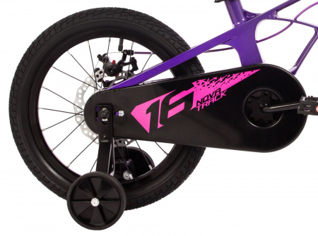 Велосипед Novatrack Blast 16" (2024) (Велосипед NOVATRACK 16" Blast. Магнезиевая рама,фиолетовый, полная защ.цепи, диск.тормоз, короткие к)