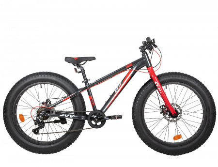 Велосипед Novatrack Suv Fatbike 24" (2022) (Велосипед NOVATRACK FATBIKE 24" SUV алюм.рама 13, графит., 7-скор, TY200/TS38, диск.торм.STG)