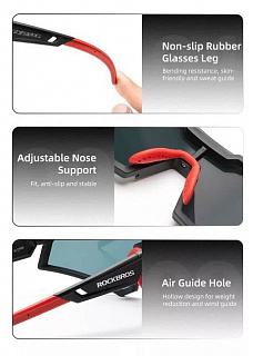 Очки велосипедные Rockbros, оправа зеленая, линзы с поляризацией красные, RB_14110006003 - фото