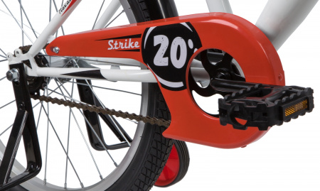 Велосипед Novatrack Strike 20" (2020) (Велосипед NOVATRACK 20" STRIKE белый-красный, тормоз нож, крылья корот, защита А-тип)