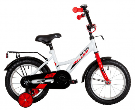 Велосипед NOVATRACK ASTRA 14" (2022) (Велосипед NOVATRACK 14" ASTRA белый, тормоз нож, крылья и багажник, полная защита цепи)