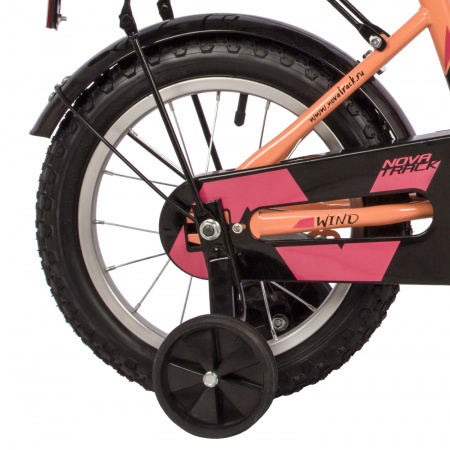 Велосипед NOVATRACK WIND 14" (2022) (Велосипед NOVATRACK 14" WIND коралловый, полная защита цепи, ножной тормоз., крылья, багажник, пер.к)
