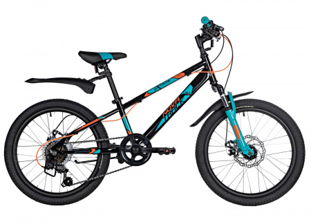 Велосипед NOVATRACK EXTREME Disc 20" (2021) (Велосипед NOVATRACK 20" EXTREME черный,  сталь, 6 скор., Shimano TY21/Microshift TS38, дисковый торм)