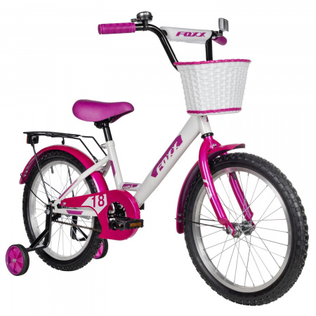 Велосипед Foxx Simple 18 (2025) (Велосипед FOXX 18" SIMPLE белый, сталь, тормоз нож, крылья, багажник, защита А-тип, передняя корз)